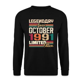 Octobre 1991 Millésime - Cadeau d’anniversaire 1991 - Sweat-shirt Unisexe - noir - Devant - Alina (178cm) & Michal (187cm)