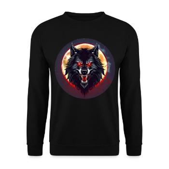 Horror Werwolf mit roten glühenden Augen - Unisex Pullover - Schwarz - Vorne - Alina (178cm) & Michal (187cm)