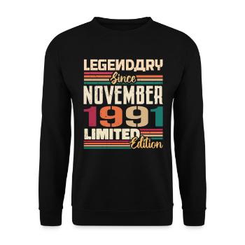 Légendaire depuis novembre 1991 - Cadeau 1991 - Sweat-shirt Unisexe - noir - Devant - Alina (178cm) & Michal (187cm)