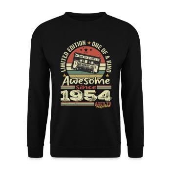 Jahrgang 1954 Original Retro Jubiläumsgeschenk - Unisex Pullover - Schwarz - Vorne - Alina (178cm) & Michal (187cm)