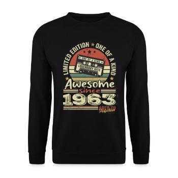 Jahrgang 1963 Original Retro Jubiläumsgeschenk - Unisex Pullover - Schwarz - Vorne - Alina (178cm) & Michal (187cm)
