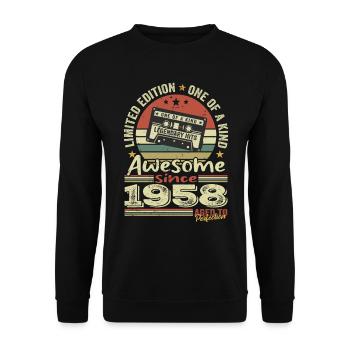 Jahrgang 1958 Original Retro Jubiläumsgeschenk - Unisex Pullover - Schwarz - Vorne - Alina (178cm) & Michal (187cm)