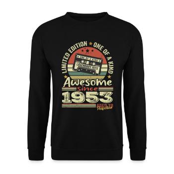 Jahrgang 1953 Original Retro Jubiläumsgeschenk - Unisex Pullover - Schwarz - Vorne - Alina (178cm) & Michal (187cm)