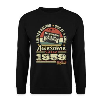 Jahrgang 1959 Original Retro Jubiläumsgeschenk - Unisex Pullover - Schwarz - Vorne - Alina (178cm) & Michal (187cm)