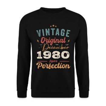Vintage Geburtstag - Dezember 1980 - Geschenkidee - Unisex Pullover - Schwarz - Vorne - Alina (178cm) & Michal (187cm)