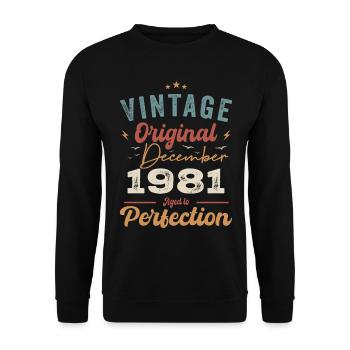 Vintage Geburtstag - Dezember 1981 - Geschenkidee - Unisex Pullover - Schwarz - Vorne - Alina (178cm) & Michal (187cm)