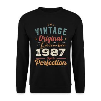 Vintage Geburtstag - Dezember 1987 - Geschenkidee - Unisex Pullover - Schwarz - Vorne - Alina (178cm) & Michal (187cm)