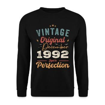 Vintage Geburtstag - Dezember 1992 - Geschenkidee - Unisex Pullover - Schwarz - Vorne - Alina (178cm) & Michal (187cm)