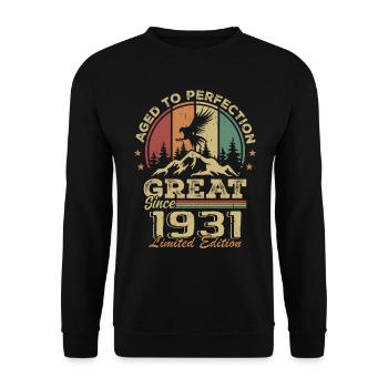 Jahrgang 1931 Geburtstag - 1931 Retro Geschenkidee - Unisex Pullover - Schwarz - Vorne - Alina (178cm) & Michal (187cm)
