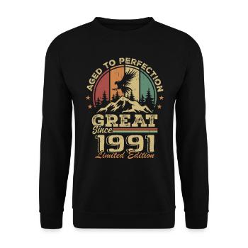 Anniversaire vintage 1991 - idée cadeau rétro 1991 - Sweat-shirt Unisexe - noir - Devant - Alina (178cm) & Michal (187cm)