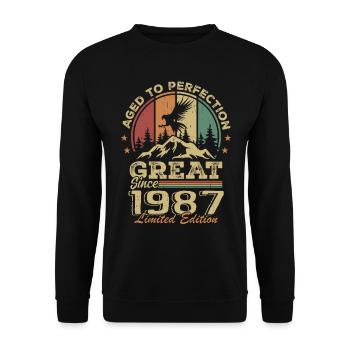 Jahrgang 1987 Geburtstag - 1987 Retro Geschenkidee - Unisex Pullover - Schwarz - Vorne - Alina (178cm) & Michal (187cm)