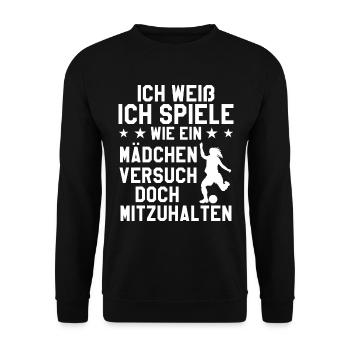 Fußball Sport Mädchen Geschenk - Unisex Pullover - Schwarz - Vorne - Alina (178cm) & Michal (187cm)