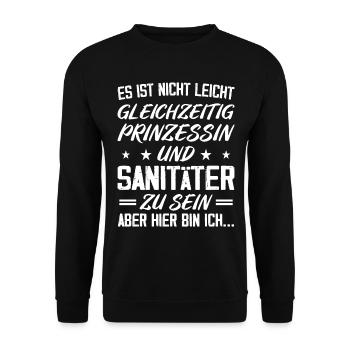 SANITÄTERIN - Gleichzeitig Prinzessin - Unisex Pullover - Schwarz - Vorne - Alina (178cm) & Michal (187cm)