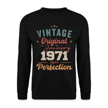Janvier 1971 Légende depuis 53 ans - Sweat-shirt Unisexe - noir - Devant - Alina (178cm) & Michal (187cm)