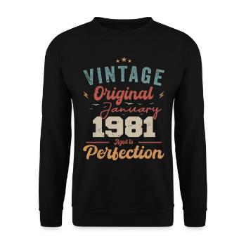 Janvier 1981 Légende depuis 43 ans - Sweat-shirt Unisexe - noir - Devant - Alina (178cm) & Michal (187cm)