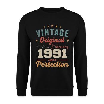 Born in February 1991 vintage 1991 Birthday - Unisex Sweatshirt - black - Front - Alina (178cm) & Michal (187cm)