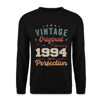 Né en Février 1994 millésime 1994 Anniversaire - Sweat-shirt Unisexe - noir - Devant - Alina (178cm) & Michal (187cm)