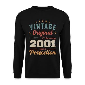 Né en février 2001 millésime 2001 Anniversaire - Sweat-shirt Unisexe - noir - Devant - Alina (178cm) & Michal (187cm)