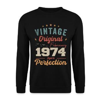 Né en février 1974 millésime 1974 anniversaire - Sweat-shirt Unisexe - noir - Devant - Alina (178cm) & Michal (187cm)
