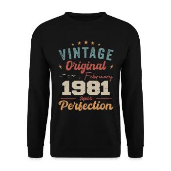 Né en Février 1981 millésime 1981 Anniversaire - Sweat-shirt Unisexe - noir - Devant - Alina (178cm) & Michal (187cm)