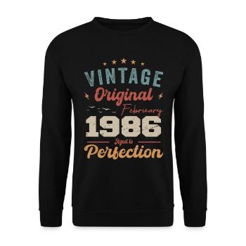 Né en février 1986 millésime 1986 anniversaire - Sweat-shirt Unisexe - noir - Devant - Alina (178cm) & Michal (187cm)