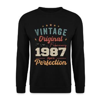 Born in February 1987 vintage 1987 birthday - Unisex Sweatshirt - black - Front - Alina (178cm) & Michal (187cm)