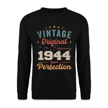 Né en février 1944 millésime 1944 anniversaire - Sweat-shirt Unisexe - noir - Devant - Alina (178cm) & Michal (187cm)