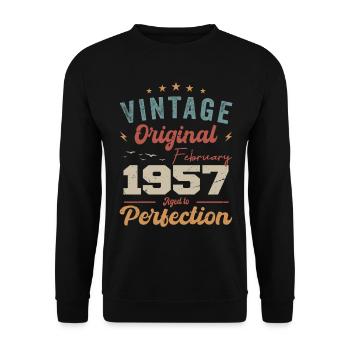 Né en février 1957 millésime 1957 anniversaire - Sweat-shirt Unisexe - noir - Devant - Alina (178cm) & Michal (187cm)
