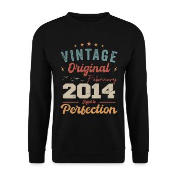 Né en février 2014 millésime 2014 anniversaire - Sweat-shirt Unisexe - noir - Devant - Alina (178cm) & Michal (187cm)