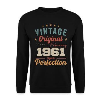 Né en février 1961 millésime 1961 anniversaire - Sweat-shirt Unisexe - noir - Devant - Alina (178cm) & Michal (187cm)