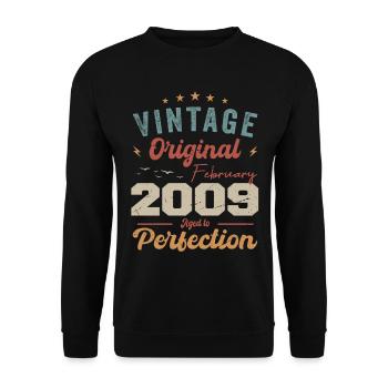 Né en février 2009 millésime 2009 anniversaire - Sweat-shirt Unisexe - noir - Devant - Alina (178cm) & Michal (187cm)