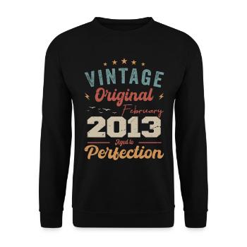Né en février 2013 millésime 2013 anniversaire - Sweat-shirt Unisexe - noir - Devant - Alina (178cm) & Michal (187cm)