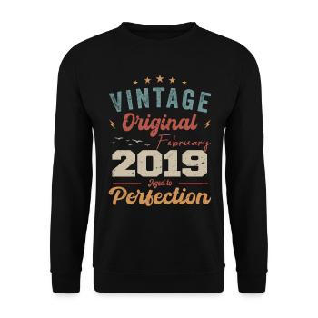 Né en février 2019 millésime 2019 anniversaire - Sweat-shirt Unisexe - noir - Devant - Alina (178cm) & Michal (187cm)