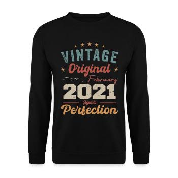 Né en février 2021 anniversaire millésime 2021 - Sweat-shirt Unisexe - noir - Devant - Alina (178cm) & Michal (187cm)