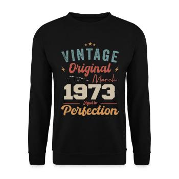 März 1973 Jahrgang geboren Vintage Geburtstag - Unisex Pullover - Schwarz - Vorne - Alina (178cm) & Michal (187cm)