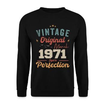 März 1971 Jahrgang geboren Vintage Geburtstag - Unisex Pullover - Schwarz - Vorne - Alina (178cm) & Michal (187cm)