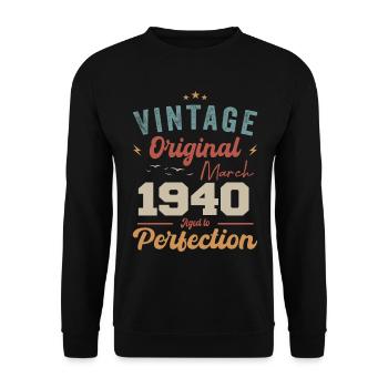 Mars 1940 ' s Vintage né Vintage anniversaire - Sweat-shirt Unisexe - noir - Devant - Alina (178cm) & Michal (187cm)
