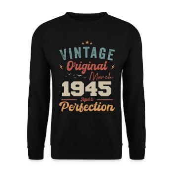 March 1945 Vintage Born Vintage Birthday - Unisex Sweatshirt - black - Front - Alina (178cm) & Michal (187cm)