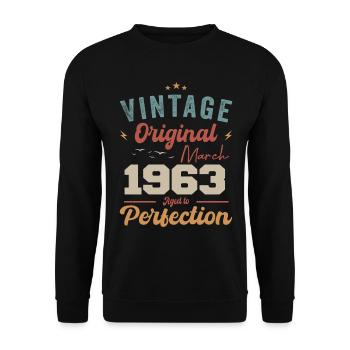 März 1963 Jahrgang geboren Vintage Geburtstag - Unisex Pullover - Schwarz - Vorne - Alina (178cm) & Michal (187cm)