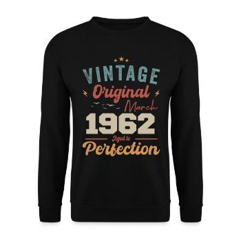 März 1962 Jahrgang geboren Vintage Geburtstag - Unisex Pullover - Schwarz - Vorne - Alina (178cm) & Michal (187cm)
