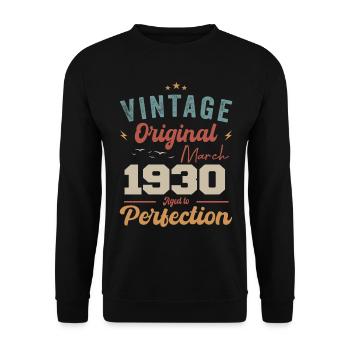 März 1930 Jahrgang geboren Vintage Geburtstag - Unisex Pullover - Schwarz - Vorne - Alina (178cm) & Michal (187cm)