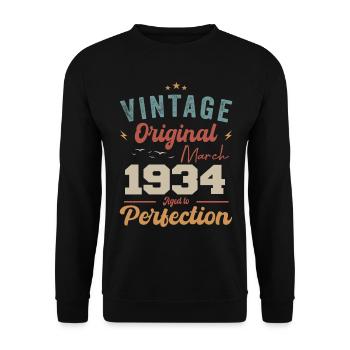 März 1934 Jahrgang geboren Vintage Geburtstag - Unisex Pullover - Schwarz - Vorne - Alina (178cm) & Michal (187cm)