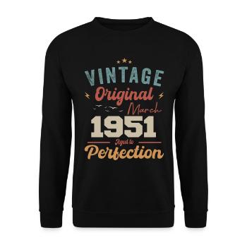 März 1951 Jahrgang geboren Vintage Geburtstag - Unisex Pullover - Schwarz - Vorne - Alina (178cm) & Michal (187cm)