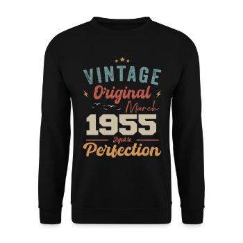 März 1955 Jahrgang geboren Vintage Geburtstag - Unisex Pullover - Schwarz - Vorne - Alina (178cm) & Michal (187cm)