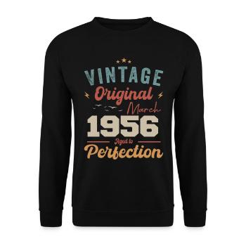 März 1956 Jahrgang geboren Vintage Geburtstag - Unisex Pullover - Schwarz - Vorne - Alina (178cm) & Michal (187cm)