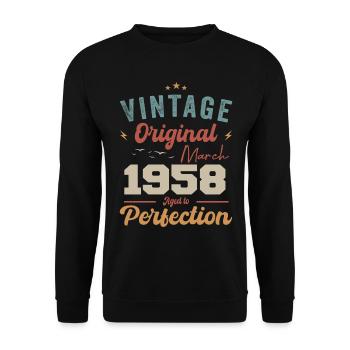 März 1958 Jahrgang geboren Vintage Geburtstag - Unisex Pullover - Schwarz - Vorne - Alina (178cm) & Michal (187cm)