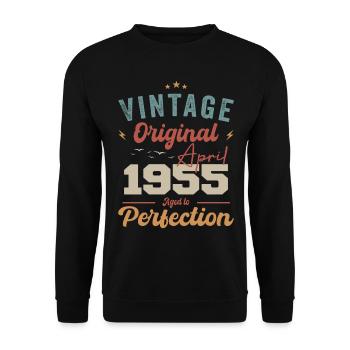 Vintage Born April 1955 Birthday Gift - Unisex Sweatshirt - black - Front - Alina (178cm) & Michal (187cm)