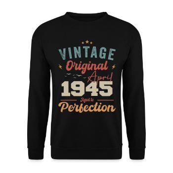 Vintage Born in April 1945 Birthday Gift - Unisex Sweatshirt - black - Front - Alina (178cm) & Michal (187cm)