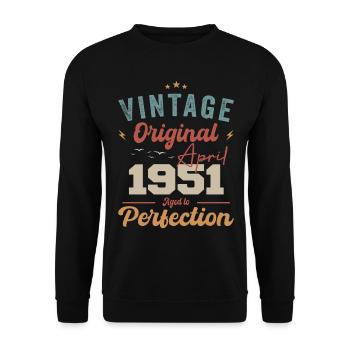 Vintage né en avril 1951 cadeau d’anniversaire - Sweat-shirt Unisexe - noir - Devant - Alina (178cm) & Michal (187cm)