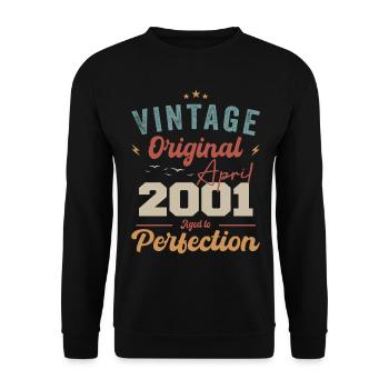 Vintage Geboren im April 2001 Geburtstagsgeschenk - Unisex Pullover - Schwarz - Vorne - Alina (178cm) & Michal (187cm)
